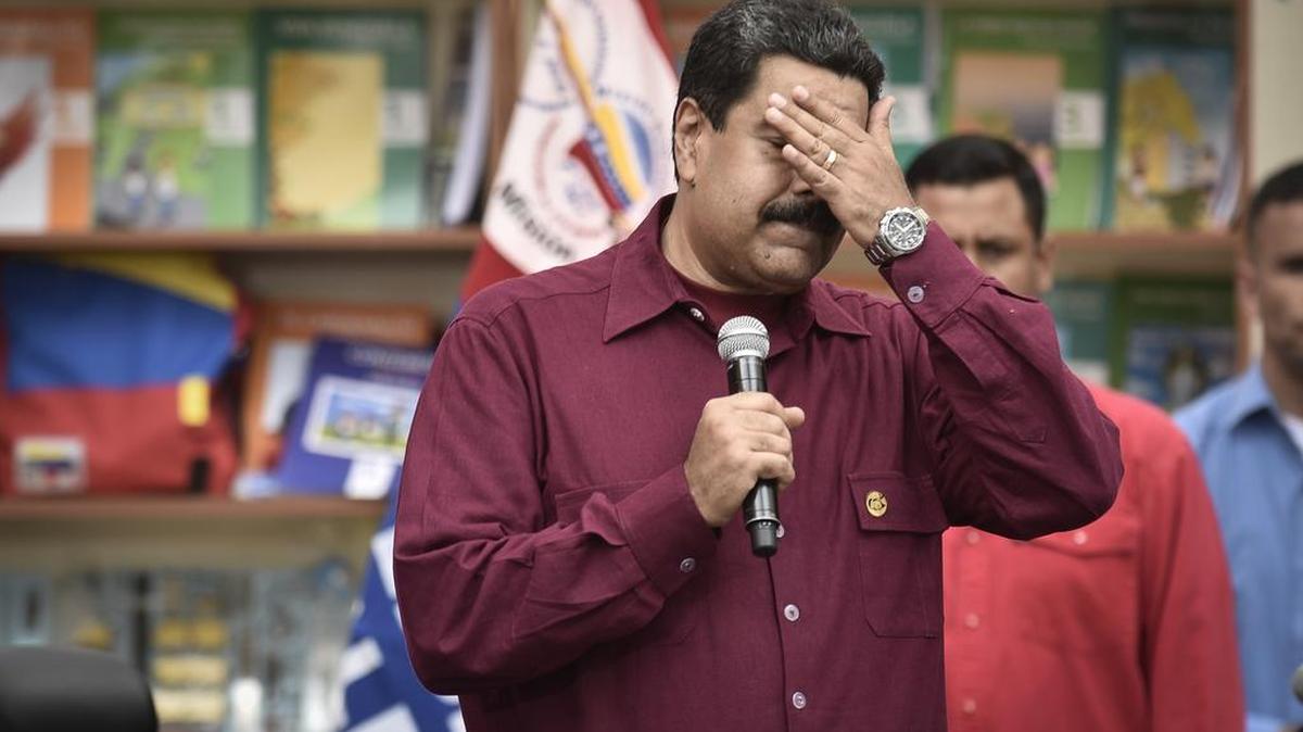 President Nicolás Maduro pauses during a talk to supporters last Friday while the opposition staged a national strike.