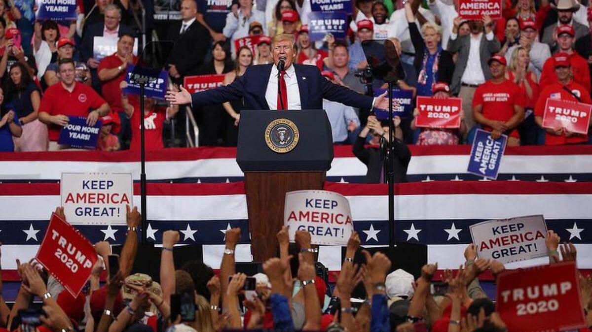 President Trump speaks during his reelection kickoff campaign rally at the Amway Center in Orlando, Fla., on Tuesday, June 18, 2019. (Stephen M. Dowell/Orlando Sentinel/TNS)