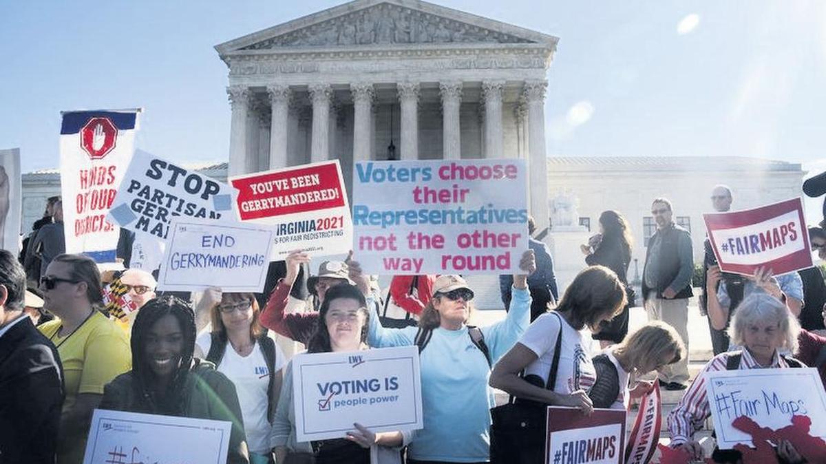 Back in 2017, demonstrators protest partisan redistricting during oral arguments in a case out of Wisconsin.