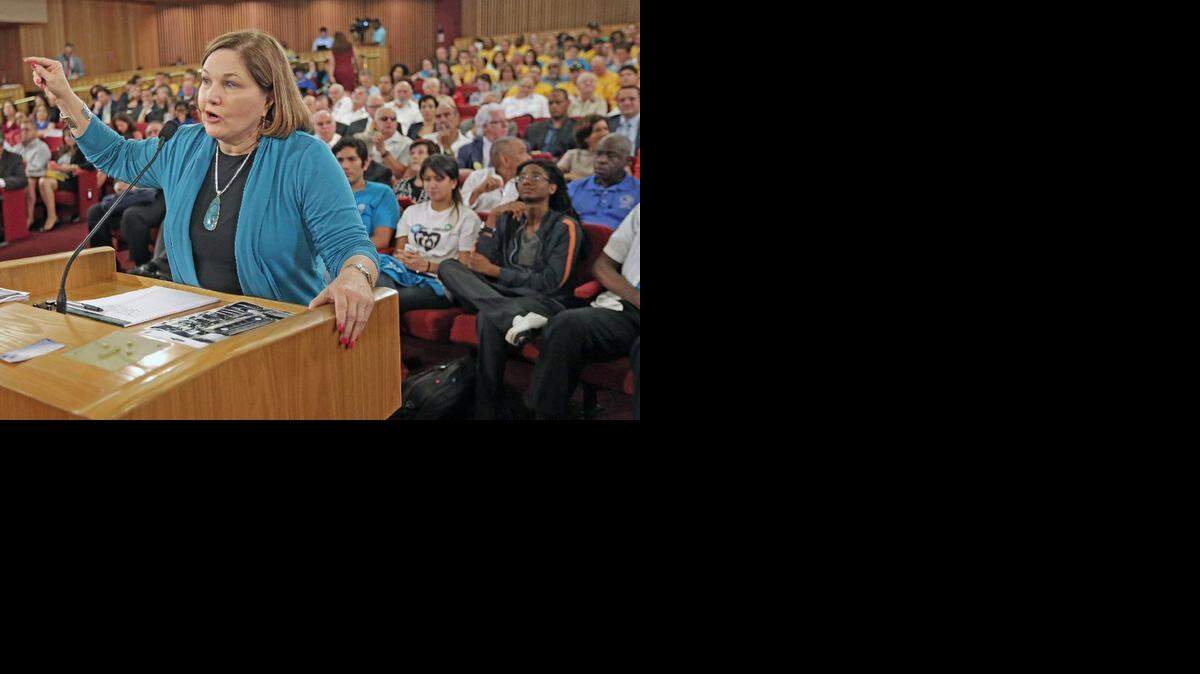 
Janet Ray speaks to the Miami-Dade County Commission during a meeting in July. The public can speak about the budget at Thursday’s meeting.
