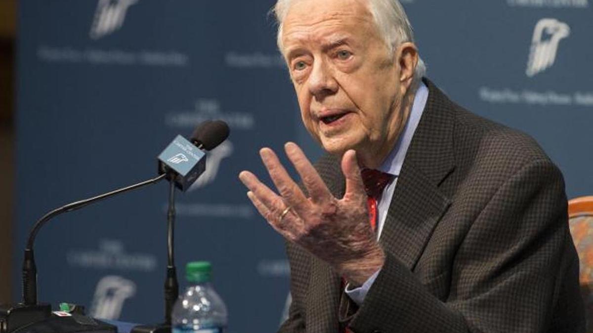 
STRAIGHT TALK: Jimmy Carter speaks with reporters on Thursday at the Carter Center about his cancer diagnosis. 
