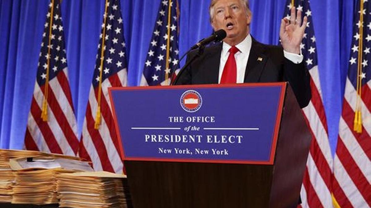 President-elect Donald Trump during his first news conference in the lobby of Trump Tower in New York on Wednesday.