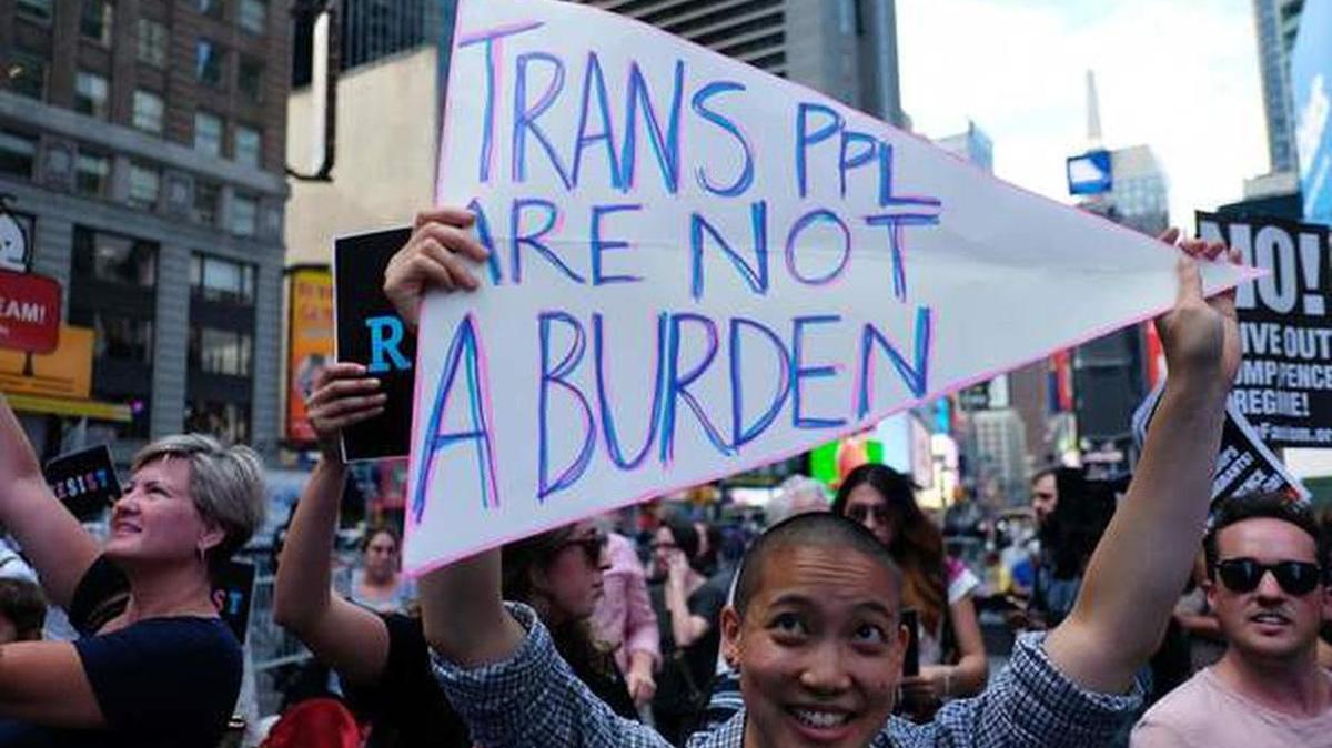 Protesters demonstrated in New York last year over President Trump’s ban on transgender people joining the military.