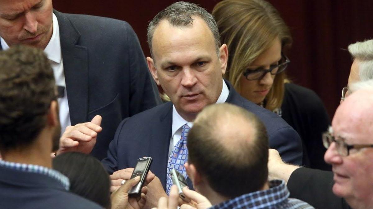 Rep. Richard Corcoran, R-Land O’Lakes, answers reporters’ questions after the 2015 session. He now is House speaker. )