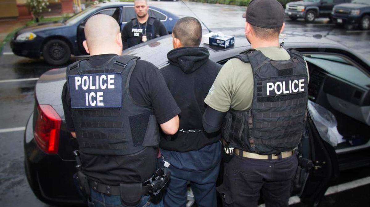 Earlier this month, Immigration and Customs Enforcement officers make an arrest during an operation targeting immigration fugitives, re-entrants and criminal aliens in Los Angeles.