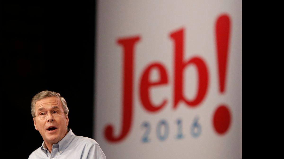 
IN THE RACE: Jeb Bush announcing he will seek the 2016 Republican presidential nomination at the Kendall Campus of Miami Dade College. 

