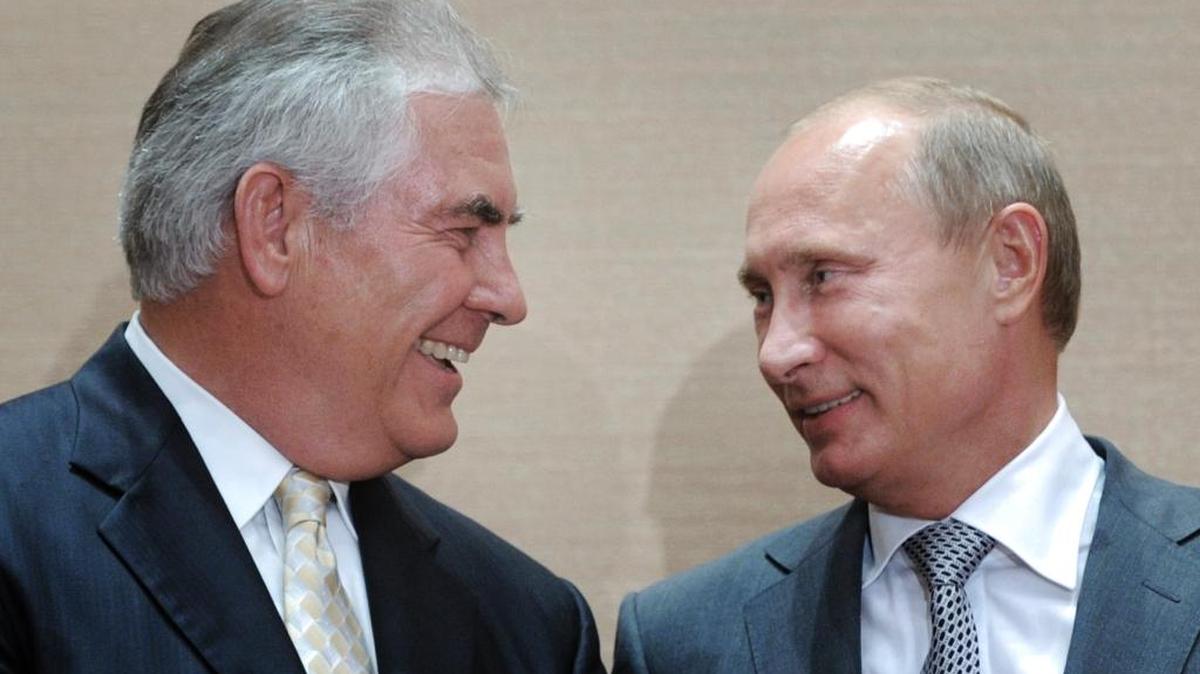 Vladimir Putin, right, and Rex Tillerson, ExxonMobil CEO, were all smiles during the signing of an oil contract in Russia in 2011.