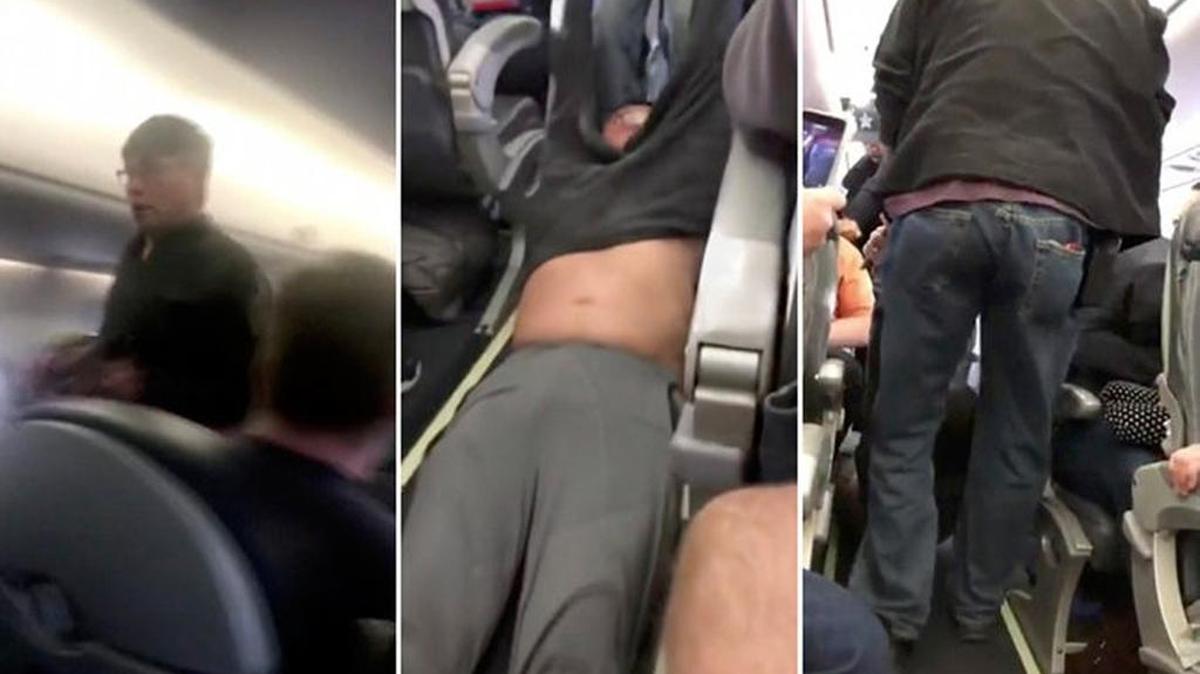 Photos from a video taken by a United Airlines passenger showing passenger David Dao being dragged off a United plane.