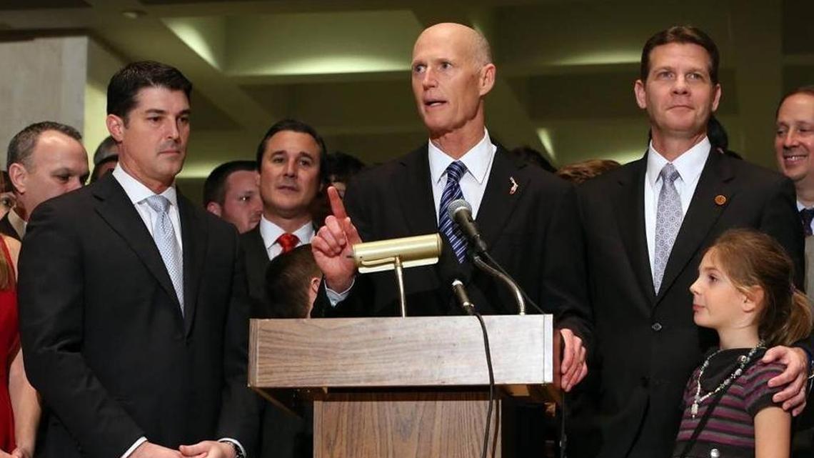Florida Gov. Rick Scott speaking in Tallahassee earlier this month