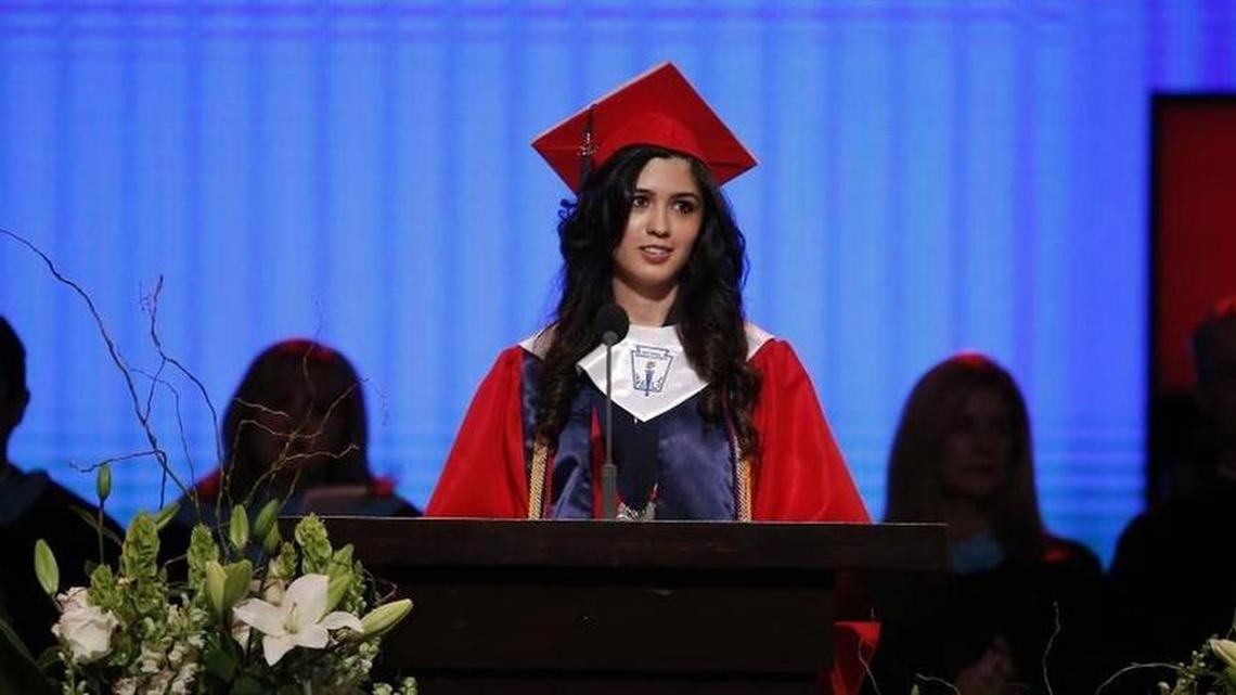 Valedictorian Larissa Yanin Martinez, a DREAMer, delivers a speech during her high school graduation in Texas in 2016.