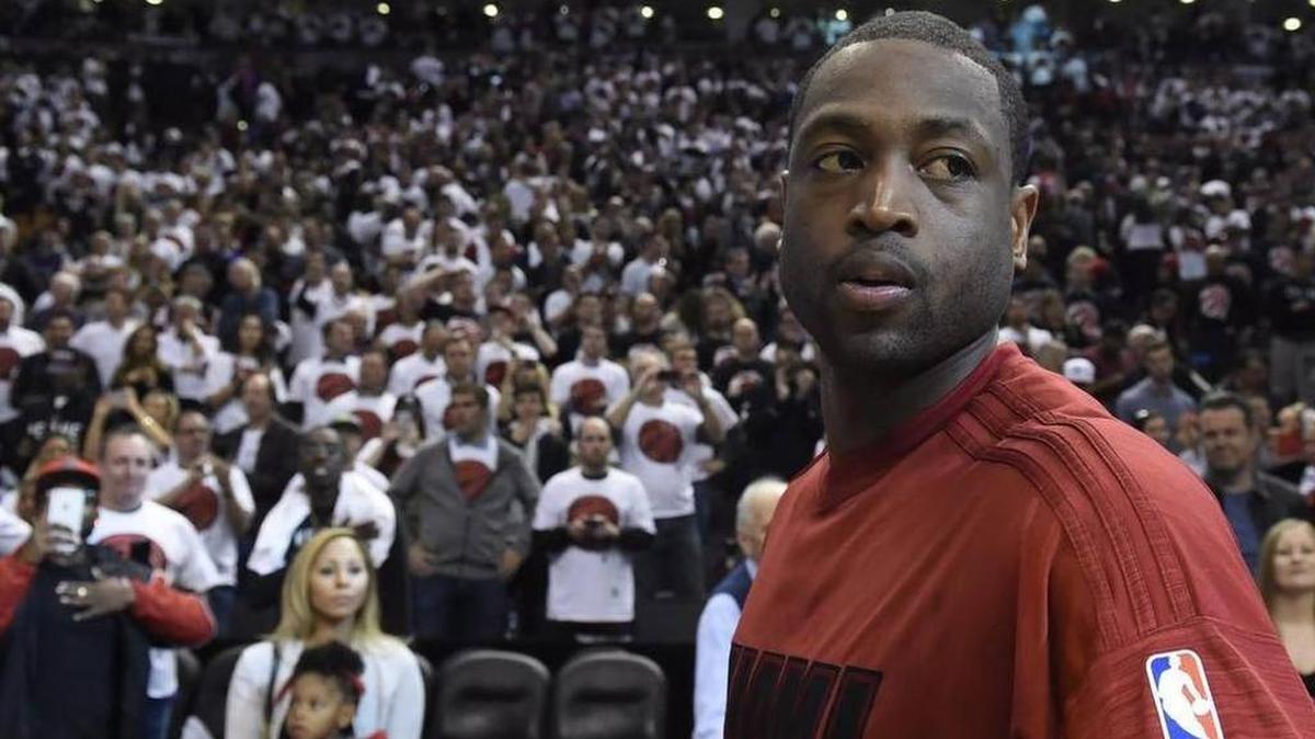 At what proved to be his final game with the Heat, Wade at Game 7 of the NBA Eastern Conference semifinals against the Toronto Raptors.