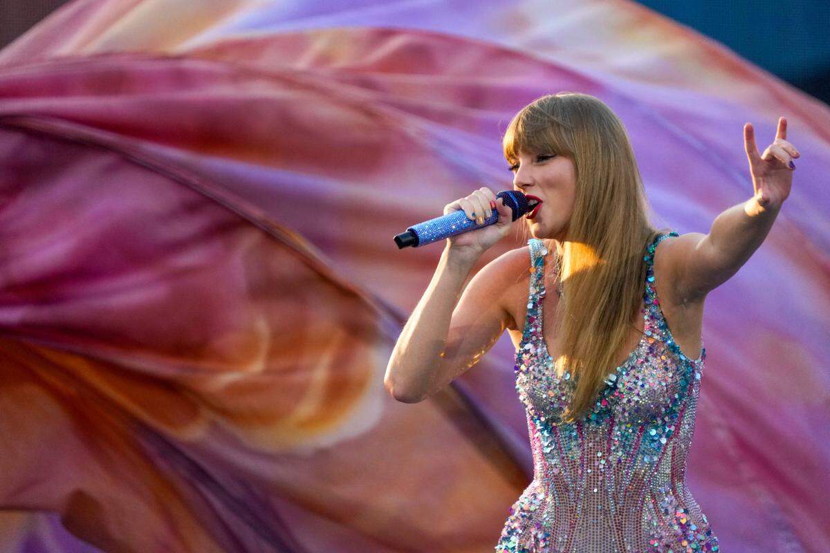 Taylor Swift performers during the first night of the Cincinnati stop of the Eras Tour at Paycor Stadium in downtown Cincinnati on June 30, 2023.