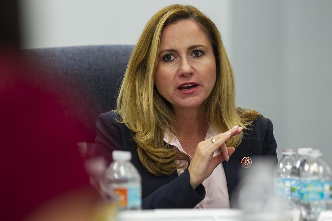 Rep. Debbie Mucarsel-Powell (D-FL) speaks during a round table discussion in Miami, Florida, on Tuesday, Feb. 19, 2019. Earlier in the day Mucarsel-Powell had visited the Homestead Temporary Shelter for Unaccompanied Migrant Children in Homestead with members of the Congressional Hispanic Caucus.