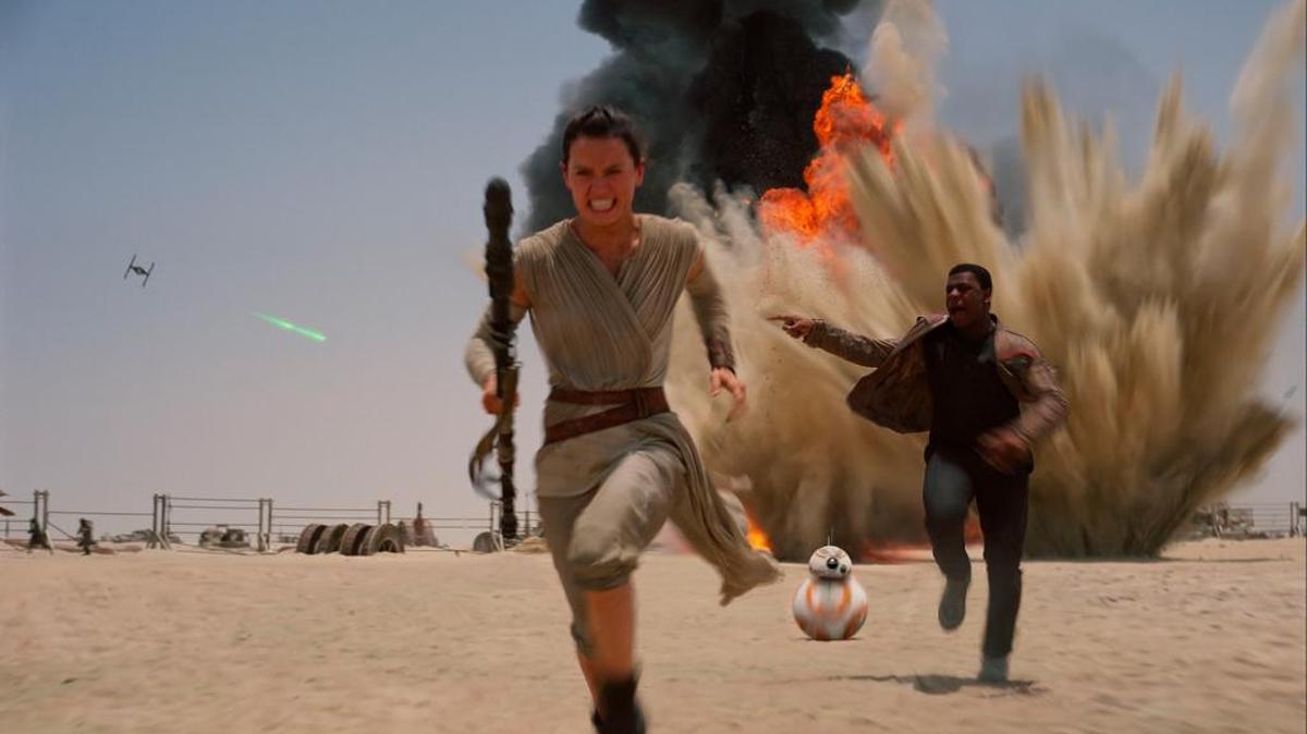 The female character Rey, left, played by Daisey Ridley, has been excluded from figurines marketed in connection with ‘Star Wars: The Force Awakens.’