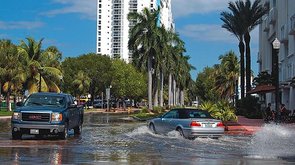 The now usual flooding on Miami Beach during king tides.