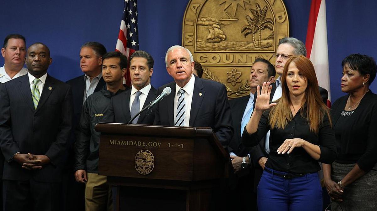 Elected officials and Miami-Dade administrators joined County Mayor Carlos Gimenez, during a press conference as Hurricane Matthew moved closer to Florida.