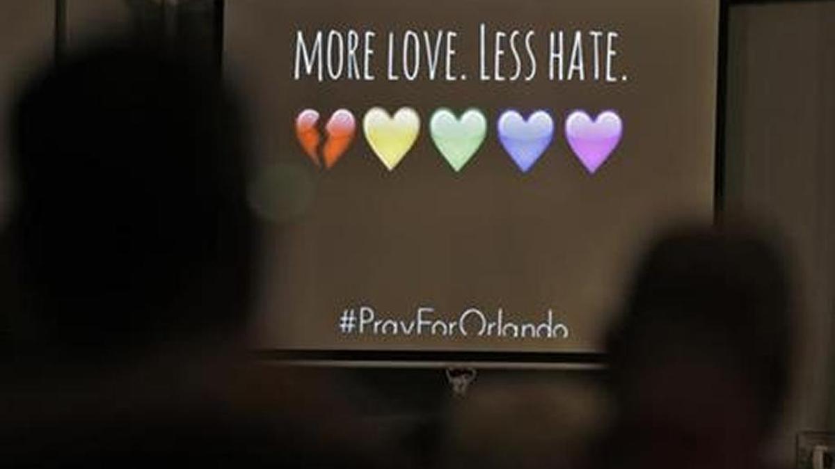A message of the screen during a prayer vigil at the Joy Metropolitan Community Church.