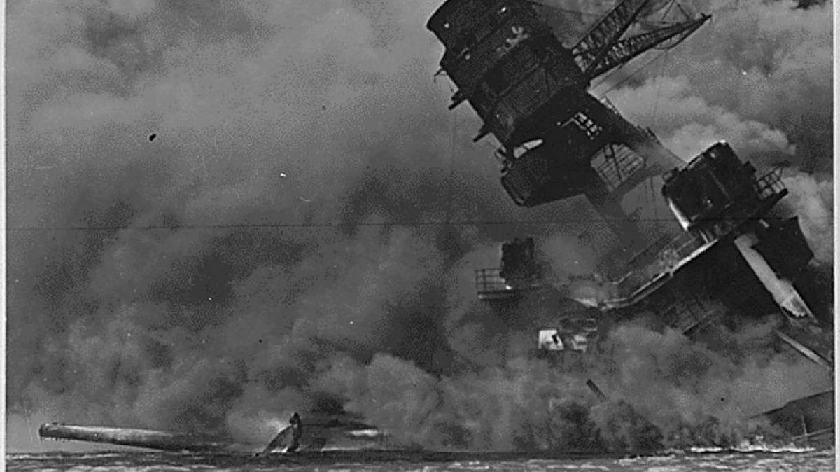 The USS Arizona burns after Japanese attack in 1941.