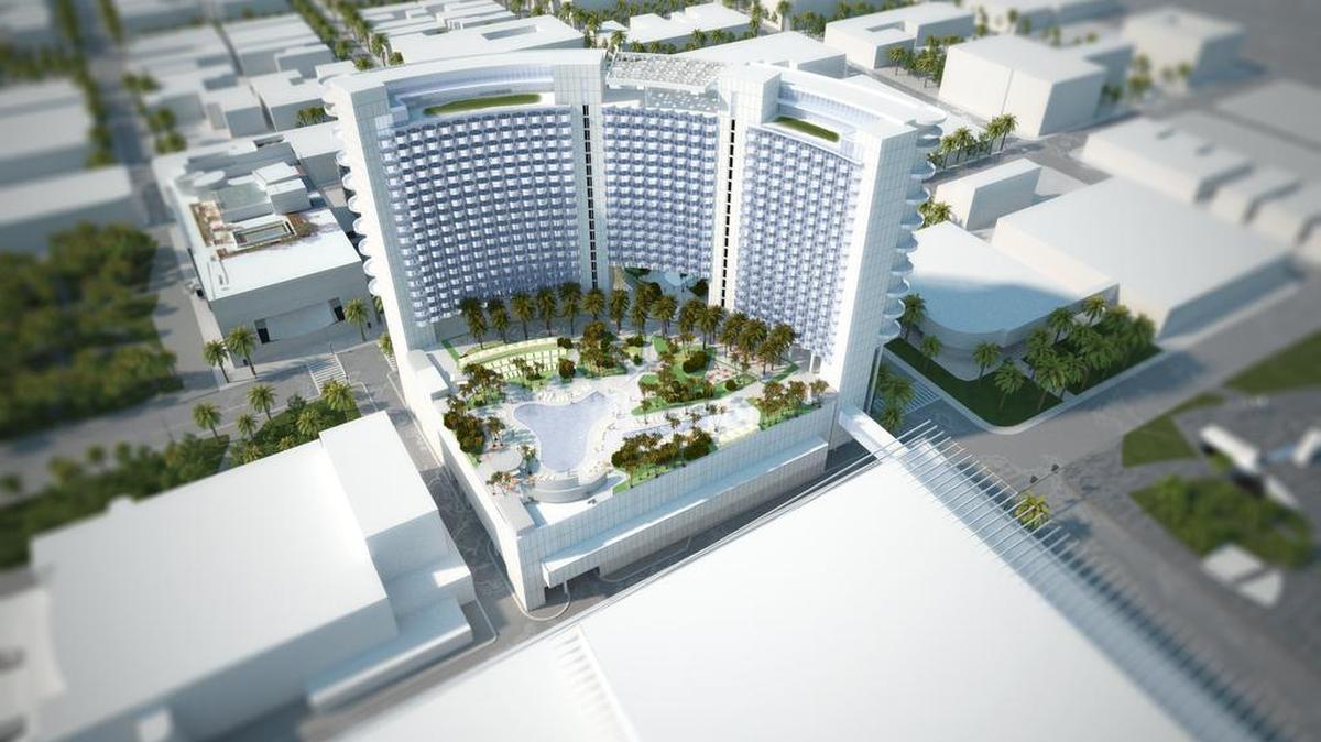 A rendering of the proposed 800-room convention center hotel in Miami Beach that voters turned down.