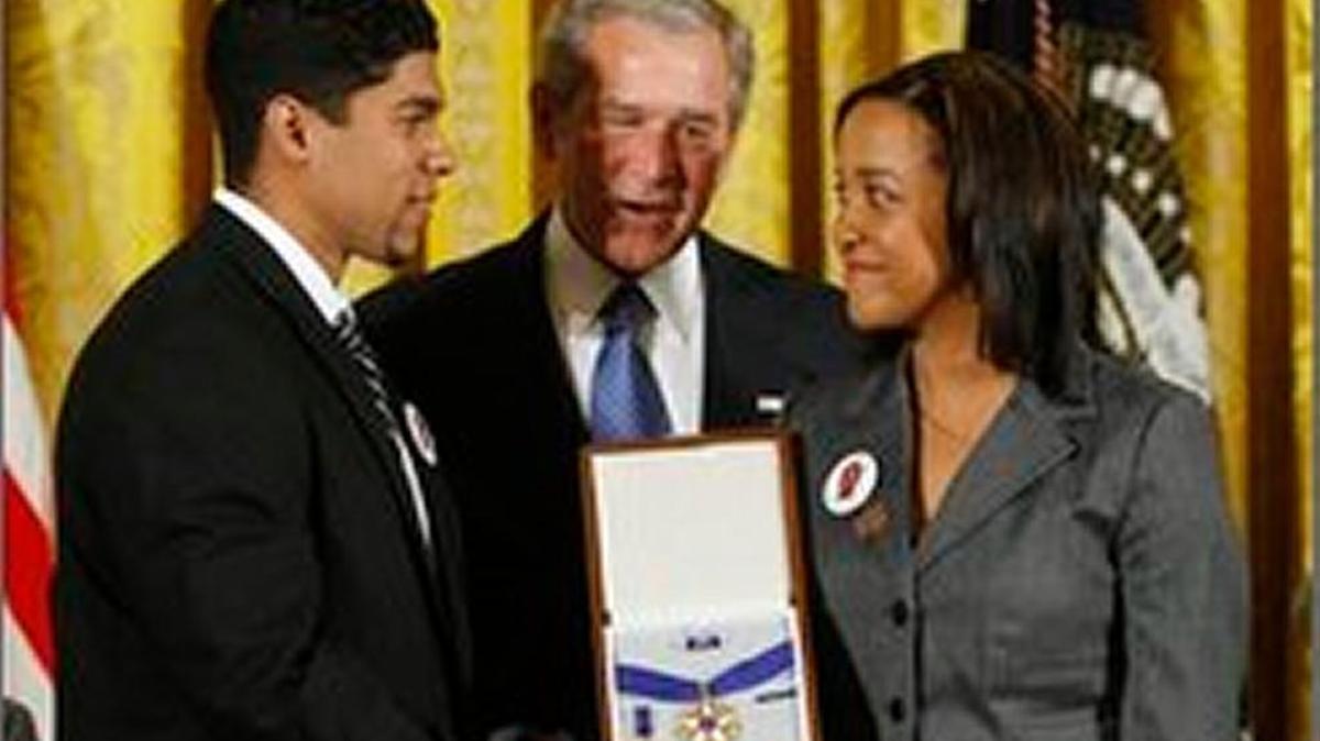 In 2007, President Bush, presented Medal of Freedom, for Cuban dissident Oscar Elias Biscet, to his stepson, Yan Valdes Morejon, and daughter Winnie. Biscet was in a Cuban prison at the time.