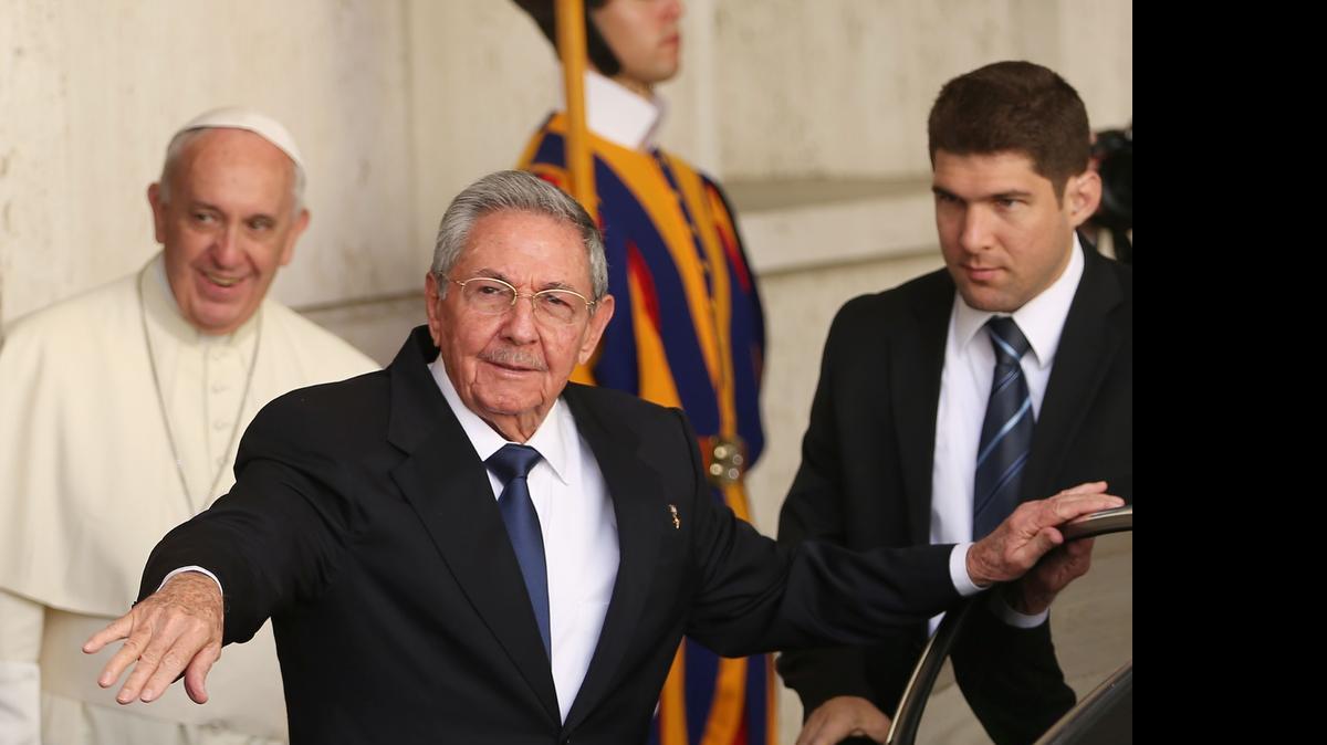 
VATICAN VISIT: Cuban President Raul Castro emerges from a private audience with Pope Francis in Vatican City on Sunday.

