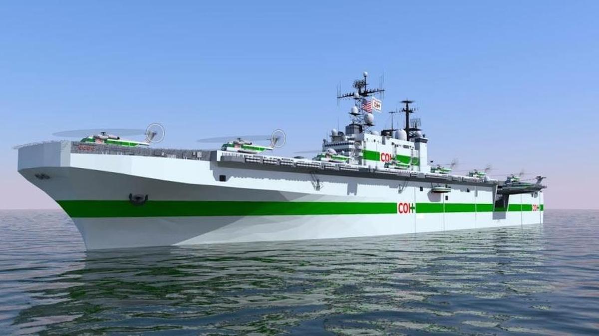 This is a model of what the USS Nassau could look like if refurbished and repurposed to carry out disaster-relief missions.