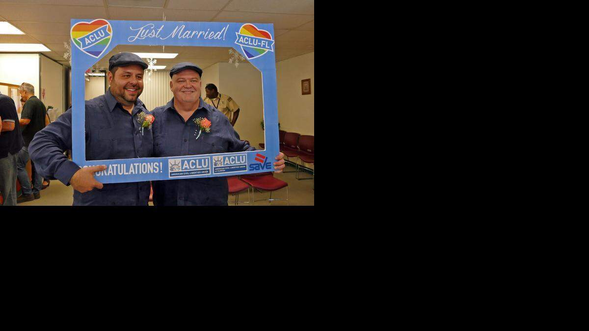 
LEGAL: Edgard Perez and Charles Windham were married in the Miami-Dade County Clerk’s office last Tuesday on the first full day of gay marriage in Florida.
