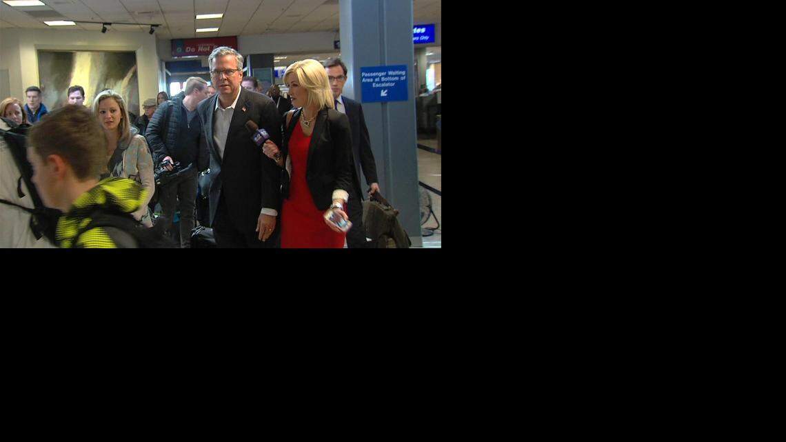 
IN UTAH: Jeb Bush arrives in Salt Lake City last month to meet with Mitt Romney before Romney bowed out of the 2016 primaries.
