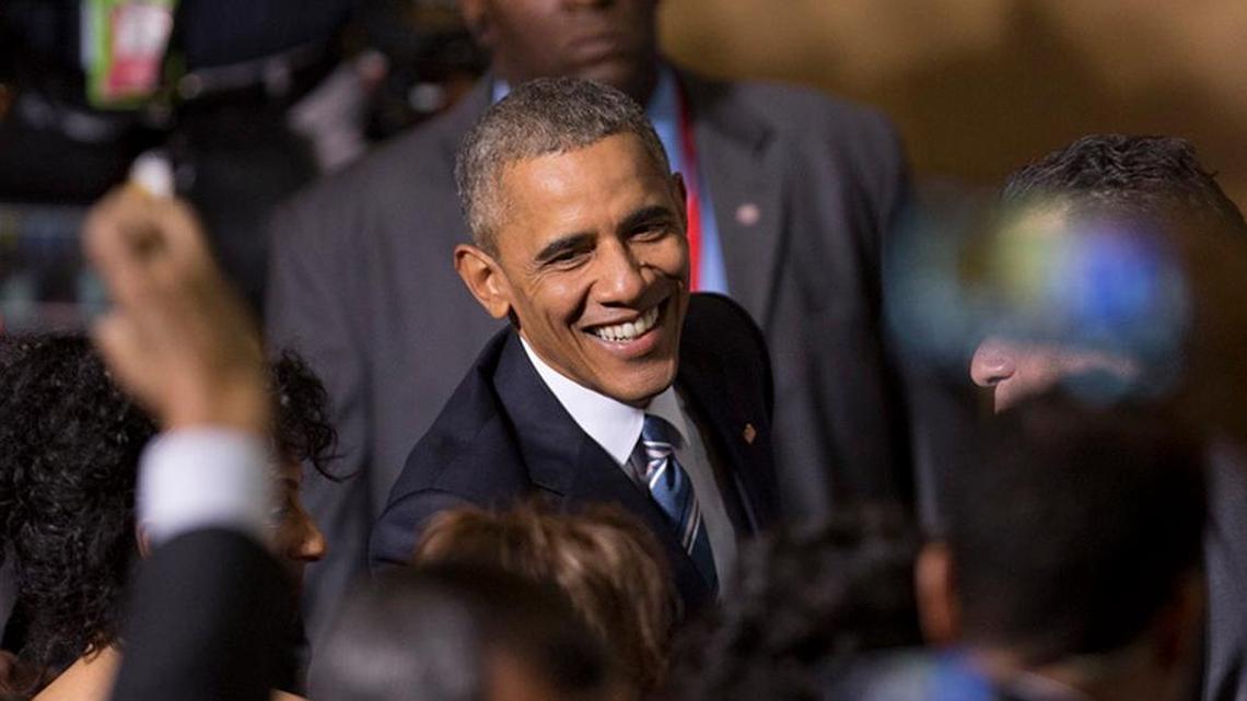 President Obama, in Havana in 2016, greets people in the audience after speaking at an event about entrepreneurship and opportunity for Cubans.