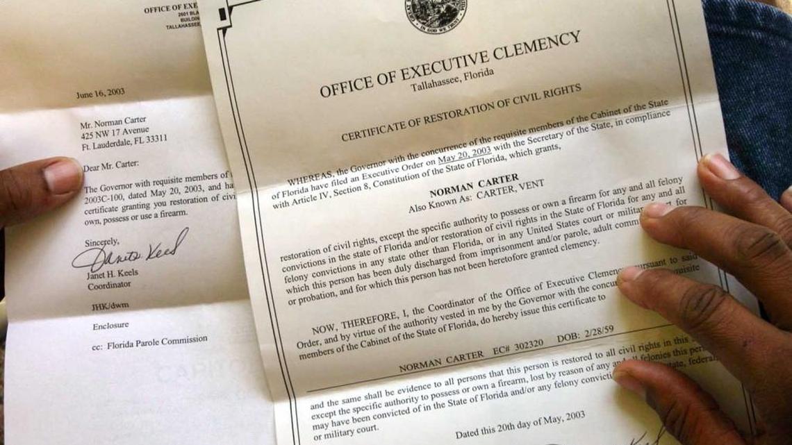An ex- felon in Florida who had his right to vote restored before the 2000 election was wrongly purged from the voter rolls.