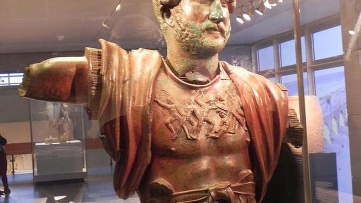 A bronze statue of Hadrian at the Israel Museum in Jerusalem was found at a site in Israel once occupied by Roman troops.
