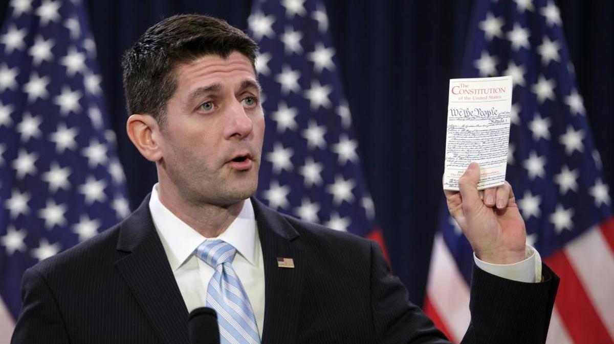 Speaker Paul Ryan held up a copy of the Constitution as he decried ugliness in American politics in a recent speech.