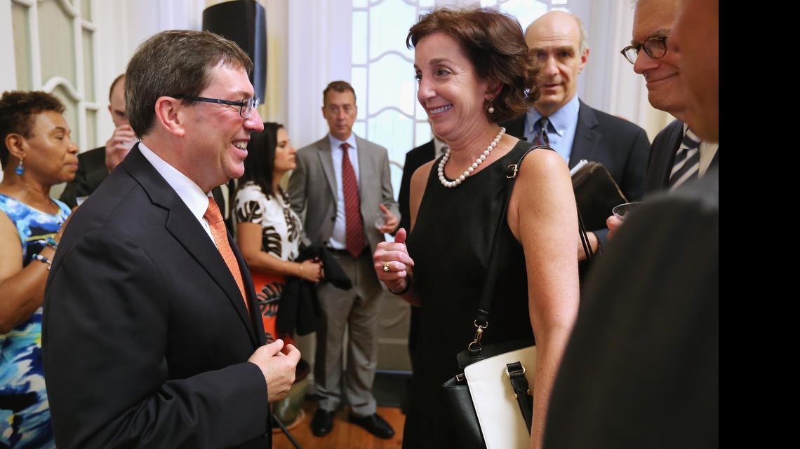 
NORMALIZATION: Cuban Foreign Minister Bruno Rodriguez and U.S. Assistant Secretary of State for Western Hemisphere Affairs Roberta Jacobson visit during a reception celebrating the re-opening of the Cuban Embassy in Washington, D.C., last week.
