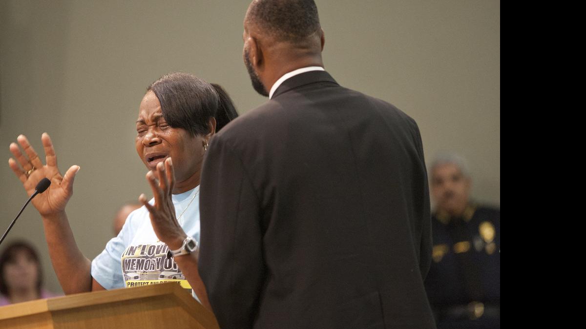 
TELLING HER STORY: Sheila McNeil speaks emotionally about the death of son Travis McNeil, who was shot to death by police in 2011 during a traffic stop. 
