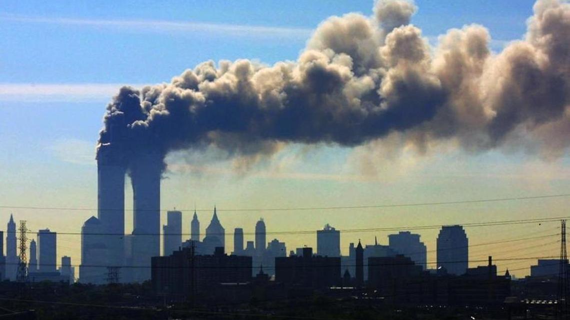 Smoke billows from the World Trade Center on Sept. 11, 2001, before they collapsed after terrorists attacked.