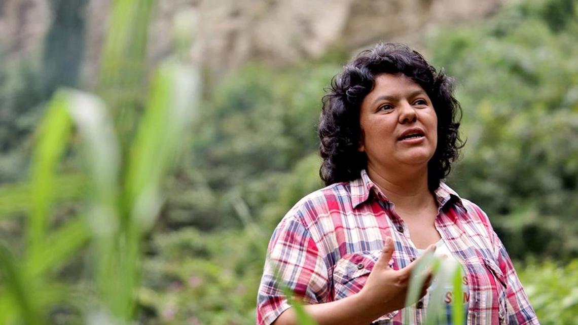 Berta Caceres, who was murdered, at the banks of the Gualcarque River in the Rio Blanco region of western Honduras where she, COPINH (the Council of Popular and Indigenous Organizations of Honduras) and the people of Rio Blanco maintained a struggle to halt construction on the Agua Zarca Hydroelectric project, saying that it poses grave threats to local environment, river and indigenous Lenca people.