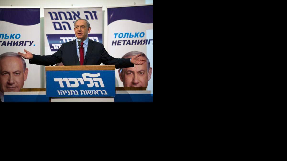 
SEEKING VOTES: Israeli Prime Minister Benjamin Netanyahu spoke to Likud party members during a campaign event near Tel Aviv earlier this week. Parliamentary elections for Israel’s Knesset are scheduled for March 17. 
