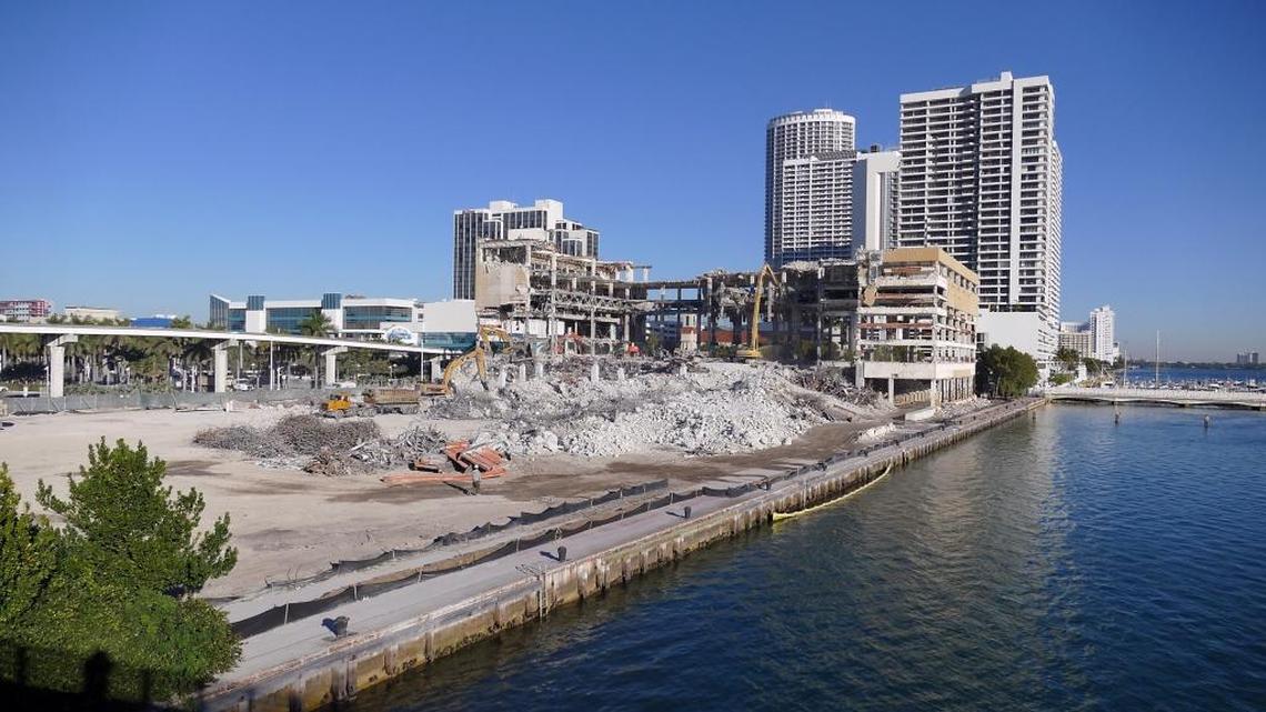 View of the demolition of the Miami Herald building at 1 Herald Plaza. The plan to build a casino on the waterfront site has been stalled for years.