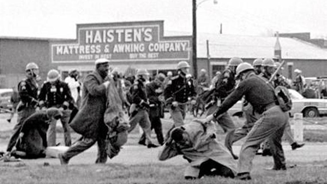 in 1965, Alabama law-enforcement officers beat student John Lewis and countless other African Americans marching to Montgomery to demand voting rights.