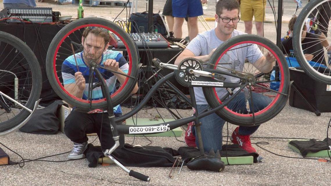 Participants in a previous TRAFFIC JAM event played their bicycle spokes — outfitted with microphones.