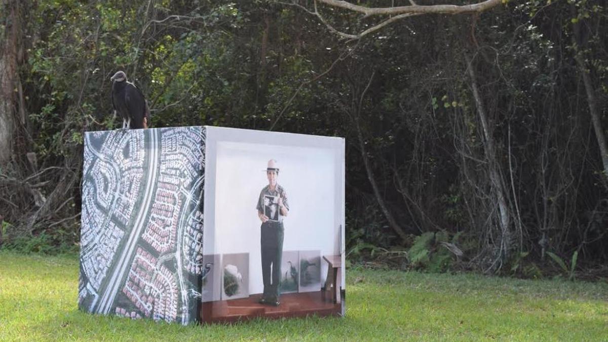 Artist Adam Nadel’s work is on exhibit at various sites in the Everglades. This cube is on the Anhinga Trail.