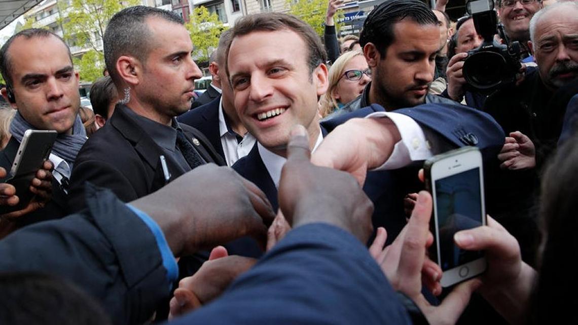 Days before his elelction, Emmanuel Macron with supporters in Rodez, France.