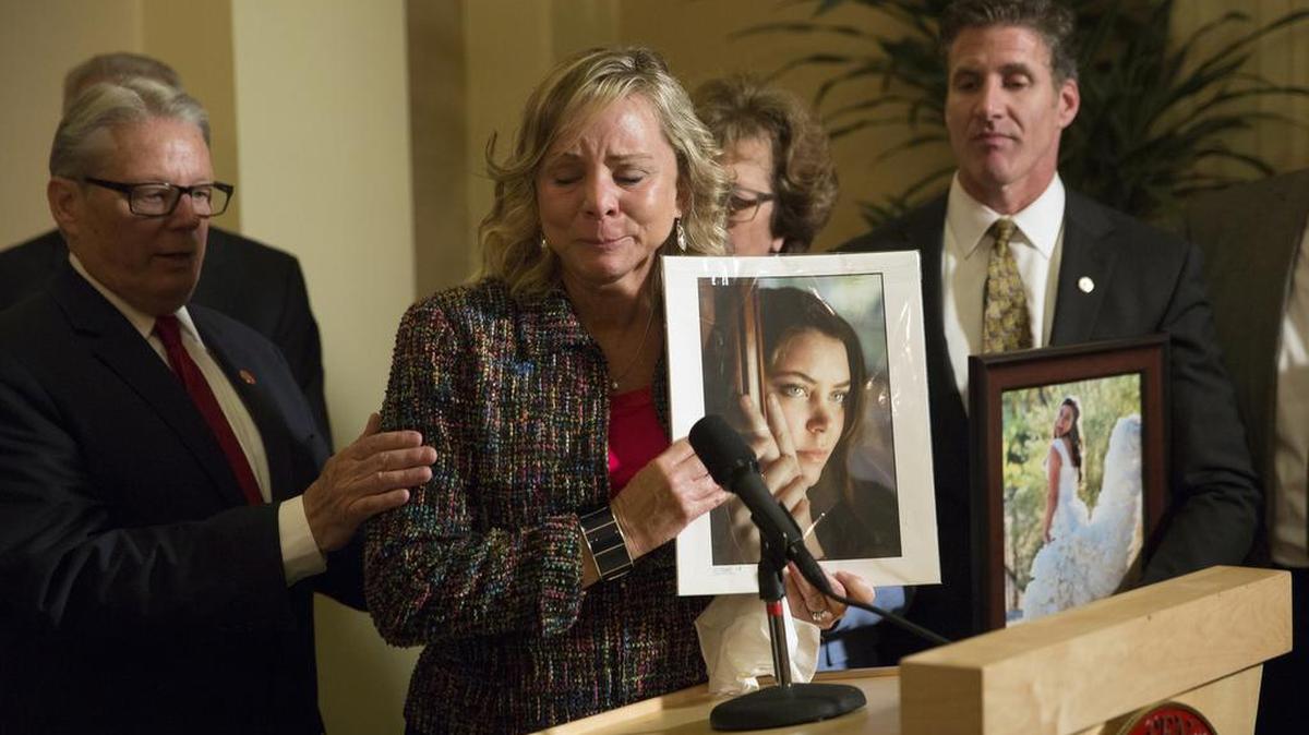 Debbie Ziegler, mother of terminally ill Brittany Maynard, speaks to the media in Sacramento.