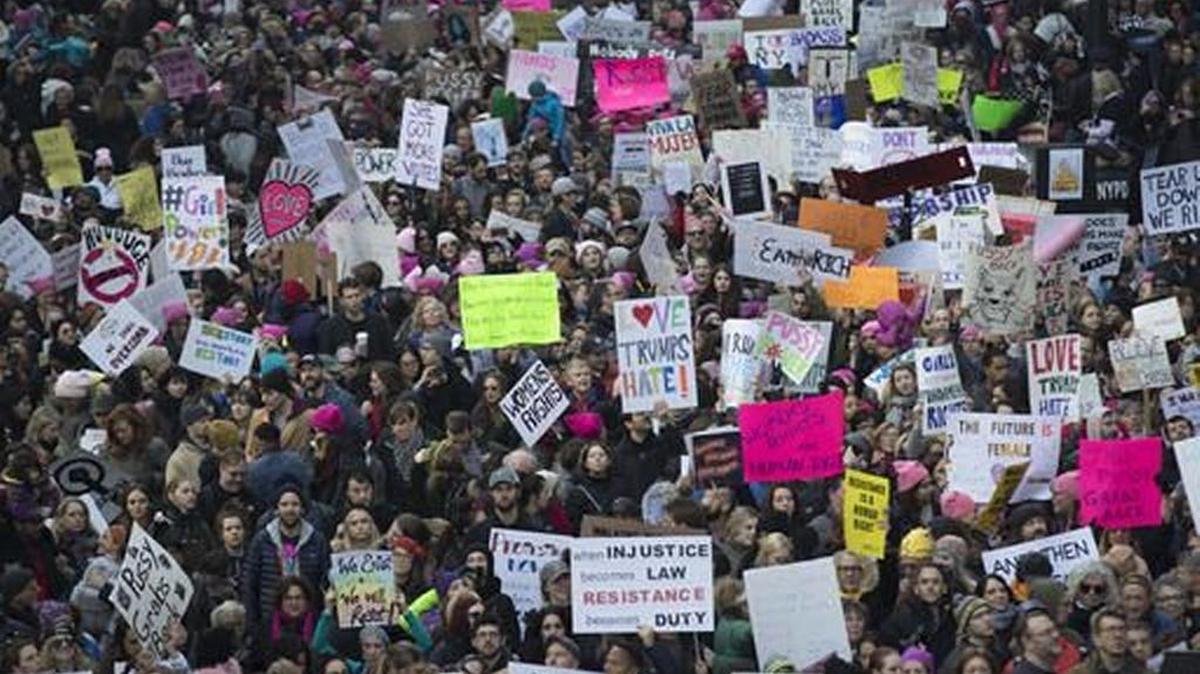 Women rally in New York in solidarity with the Jan. 21 Women’s March in Washington, D.C.