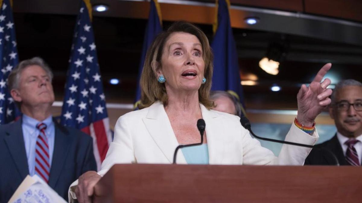 House Minority Leader Nancy Pelosi, D-Calif., flanked by, Rep. Frank Pallone, D-N.J., the ranking member of the House Energy and Commerce Committee, left, and Rep. Bobby Scott, D-Va., among the Democrats trying to bounce back from their November election losses and rebrand themselves, rolling out a populist new agenda under the slogan “A Better Deal.”