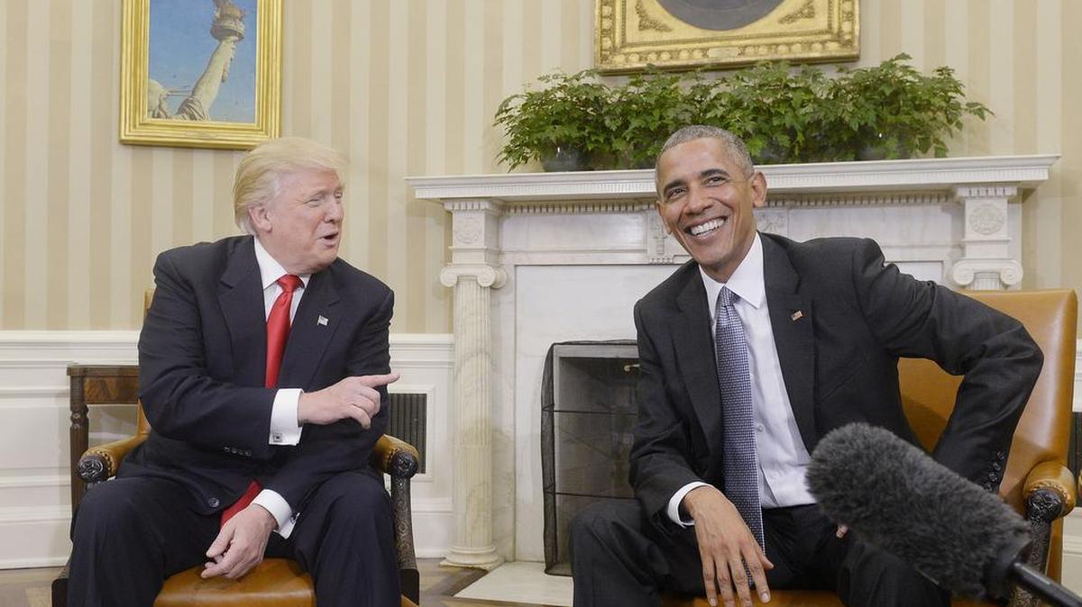 President Obama met with Donald Trump Thursday in the White House in their first public step toward a transition of power.