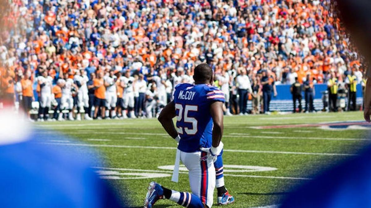 LeSean McCoy, of the Buffalo Bills, takes a knee during the national anthem before an NFL game in September.