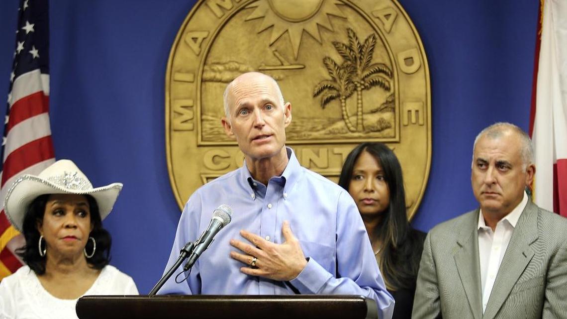 Gov. Rick Scott speaks about Zika during a press conference at the county’s Emergency Operations Center in Doral.