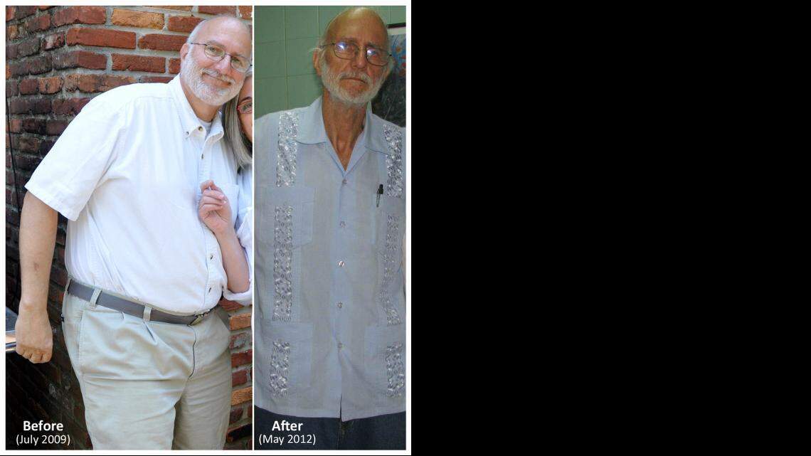 
ALAN GROSS: Photos provided by his attorney show the imprisoned American in 2009, left, and later in 2012 following three years in a Cuban jail.
