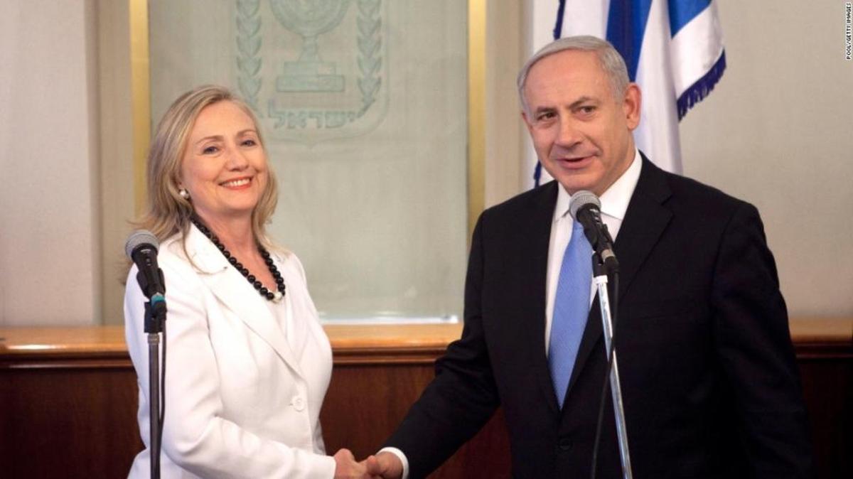 Then-Secretary of State Hillary Clinton met with Israeli Prime Minister Benjamin Netanyahu in Jerusalem in November 2012.